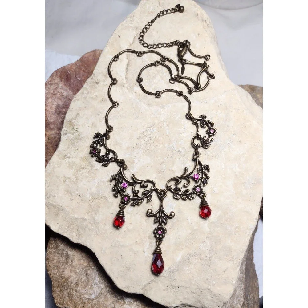 Avon Vintage Bronze Tone Rhinestone Bib Necklace